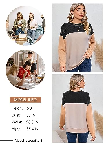 Dokotoo Womens Colorblock Crewneck Long Sleeve Pullover Top