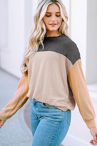 Dokotoo Womens Colorblock Crewneck Long Sleeve Pullover Top