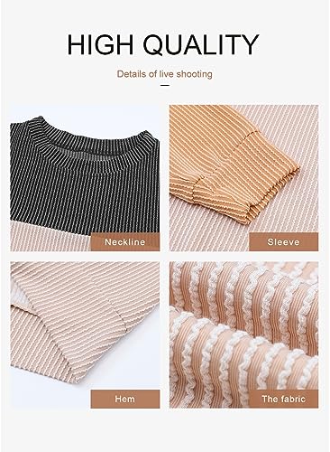 Dokotoo Womens Colorblock Crewneck Long Sleeve Pullover Top