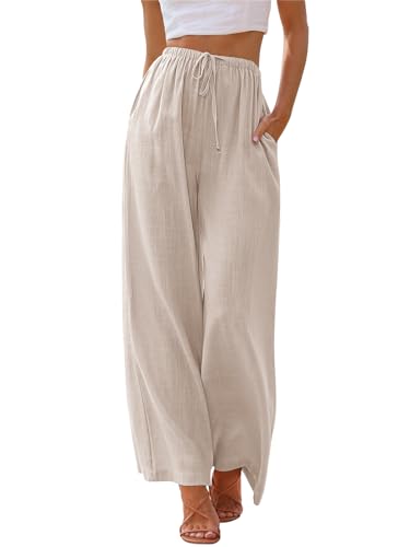 Apricot Linen Palazzo Pants for Women 2024 Fashion