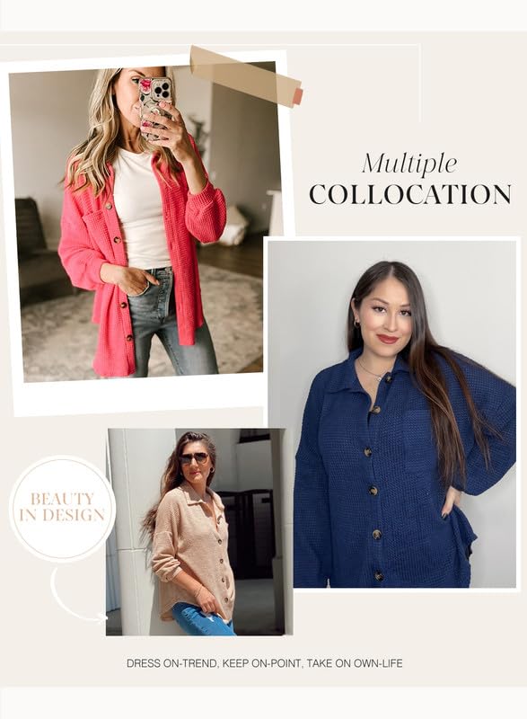 Blue Waffle Knit Long Sleeve V-Neck Shirt