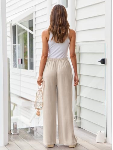 Apricot Linen Palazzo Pants for Women 2024 Fashion