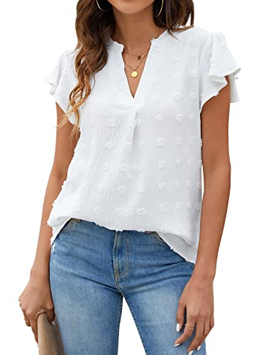 Blooming Jelly White Ruffle Sleeve V Neck Blouse