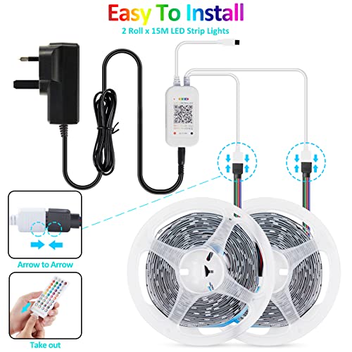 Bluetooth RGB LED Strip Lights, 30m/98ft + App Control
