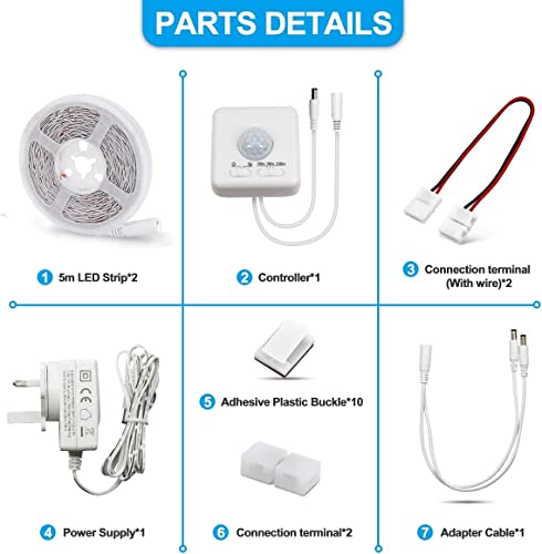 10M Motion Sensor White LED Strip Lights Kit