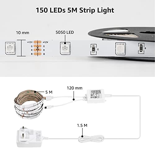 5M Dimmable RGB LED Strip Lights with Remote