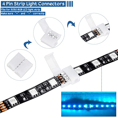 SIYINGSAERY LED Light Connector Kit, 5050 RGB 10mm 4 Pin Led Strip Light Connector Solderless Connector Kit - 6.5FT Extension Cable, Strip to Strip Jumpers, Gapless Adapter, L and T Shape Connectors