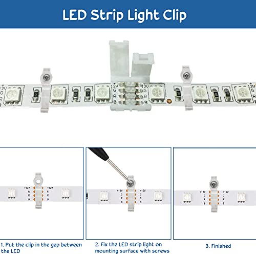 SIYINGSAERY LED Light Connector Kit, 5050 RGB 10mm 4 Pin Led Strip Light Connector Solderless Connector Kit - 6.5FT Extension Cable, Strip to Strip Jumpers, Gapless Adapter, L and T Shape Connectors