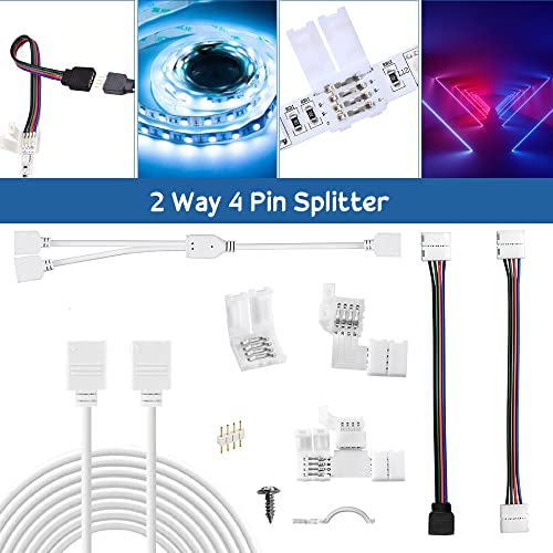 SIYINGSAERY LED Light Connector Kit, 5050 RGB 10mm 4 Pin Led Strip Light Connector Solderless Connector Kit - 6.5FT Extension Cable, Strip to Strip Jumpers, Gapless Adapter, L and T Shape Connectors