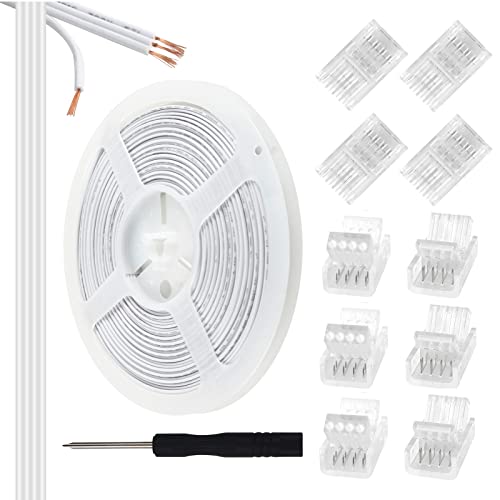 Aroidful 32.8ft 4Pin LED RGB Extension Cable and 10Pcs 4 Pin LED Strip Light Connectors, 4 Pin LED Cable, LED Lights Extension for 10mm Wide Waterproof or Bare Board 2835-5050 4Pin RGB Strip Lights