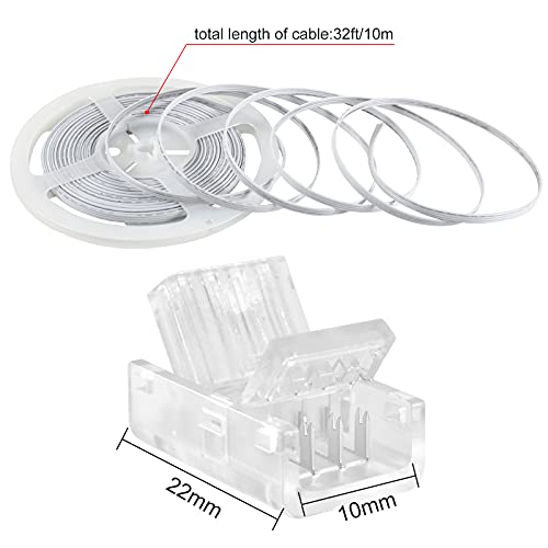 Aroidful 32.8ft 4Pin LED RGB Extension Cable and 10Pcs 4 Pin LED Strip Light Connectors, 4 Pin LED Cable, LED Lights Extension for 10mm Wide Waterproof or Bare Board 2835-5050 4Pin RGB Strip Lights