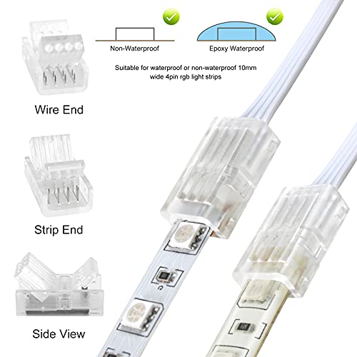 Aroidful 32.8ft 4Pin LED RGB Extension Cable and 10Pcs 4 Pin LED Strip Light Connectors, 4 Pin LED Cable, LED Lights Extension for 10mm Wide Waterproof or Bare Board 2835-5050 4Pin RGB Strip Lights