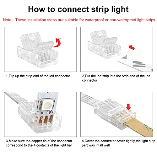 Aroidful 32.8ft 4Pin LED RGB Extension Cable and 10Pcs 4 Pin LED Strip Light Connectors, 4 Pin LED Cable, LED Lights Extension for 10mm Wide Waterproof or Bare Board 2835-5050 4Pin RGB Strip Lights