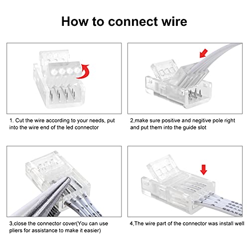 Aroidful 32.8ft 4Pin LED RGB Extension Cable and 10Pcs 4 Pin LED Strip Light Connectors, 4 Pin LED Cable, LED Lights Extension for 10mm Wide Waterproof or Bare Board 2835-5050 4Pin RGB Strip Lights