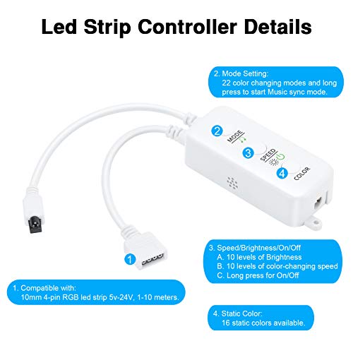 LED Strip Controller with Remote and Bluetooth Sync