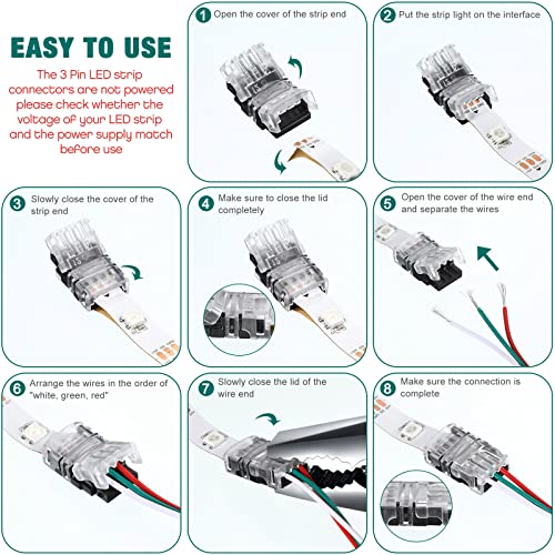 3-Pin LED Strip Connectors, 10mm, 11-Pack