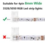 VIPMOON 20 Pack 4-Pin RGB 8mm Solderless Connector Adapter for SMD 2835 3528 Multicolor Non-Waterproof LED Strip Light