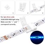VIPMOON 20 Pack 4-Pin RGB 8mm Solderless Connector Adapter for SMD 2835 3528 Multicolor Non-Waterproof LED Strip Light