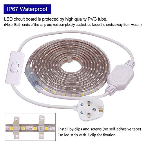 15m Warm White LED Strip with Switch