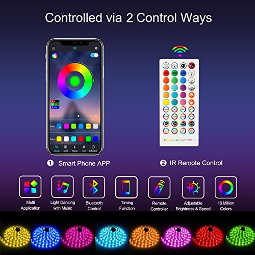 20M RGB LED Strip Lights with Bluetooth Control