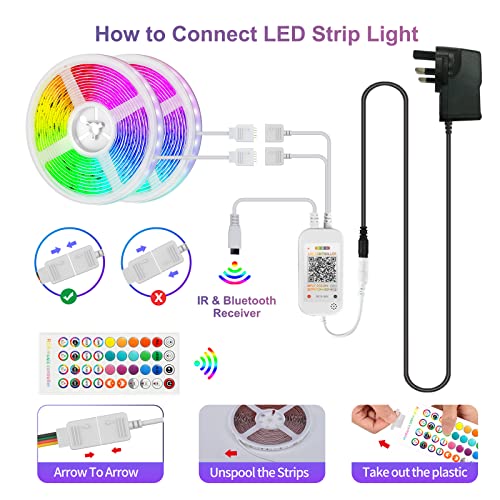 20M RGB LED Strip Lights with Bluetooth Control
