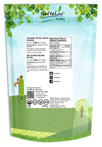 Organic Royal White Quinoa, 5 Pounds - Raw & Vegan