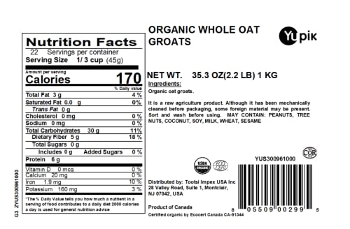 Yupik Organic Oat Groats, 2.2 lb, Non-GMO, Vegan