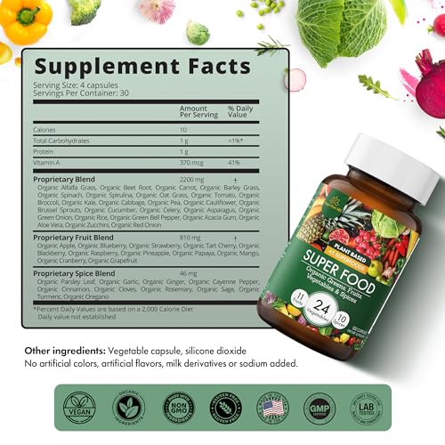 Organic Superfood Greens & Reds Supplement Capsules - 120ct
