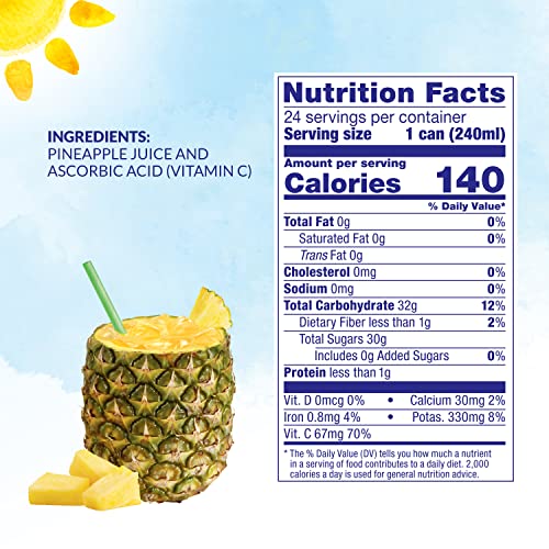 Dole Pineapple Juice, No Sugar Added, 8.4oz, 24 Pack