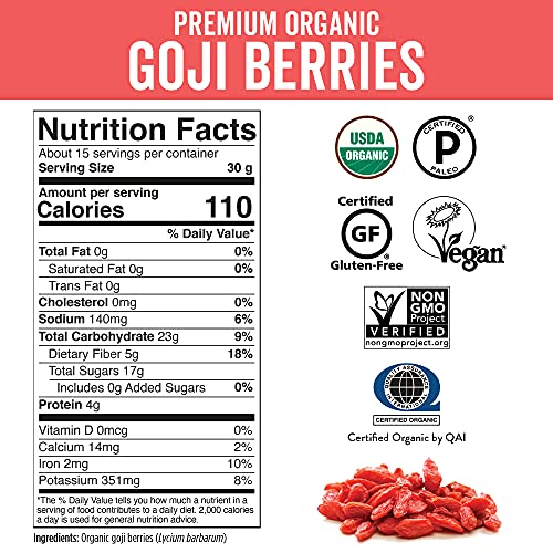 Organic Dried Goji Berries - Non-GMO, Vegan 1lb