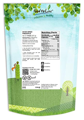 Raw Vegan Unsulfured Diced Pineapple, 8 oz Bulk