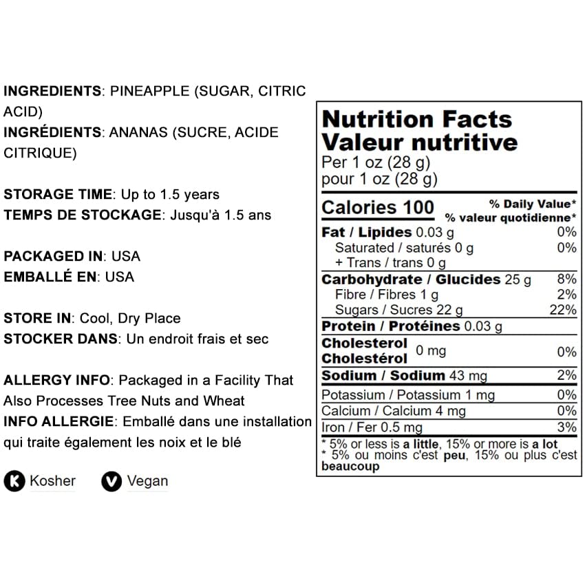 Raw Vegan Unsulfured Diced Pineapple, 8 oz Bulk