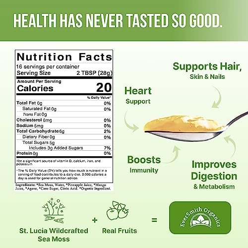 EverSmith Organics - Irish Sea Moss Gel | USA Made | Vitamins, Minerals | Organic Raw | Mango Pineapple