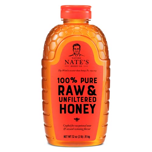 Nate's Raw Unfiltered Honey - Award-Winning Taste, 32oz