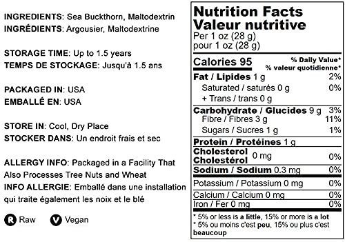 Raw Sea Buckthorn Powder, 1 lb - Vegan, Unsulfured