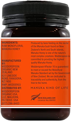 Wedderspoon Raw Manuka Honey, KFactor 16, 17.6 Oz