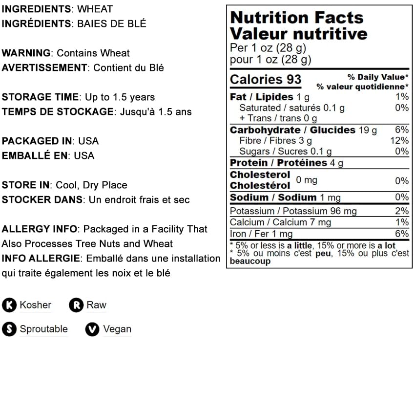 Wheat Berries for Sprouting Wheatgrass - 3 lbs Vegan