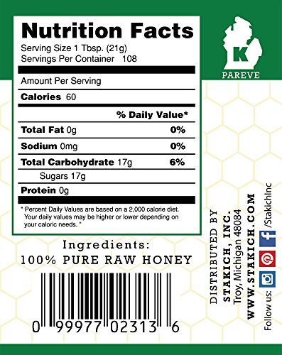 Stakich Raw Honey - Pure, Unprocessed, Unheated, Kosher