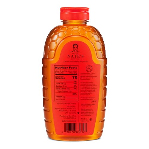 Nate's Award-Winning Raw Honey, 32oz Squeeze Bottle, 6-Pack