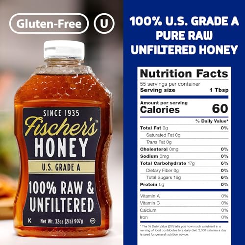 Fischer's 100% Pure Local Raw Honey- Nutrient-Rich 32oz