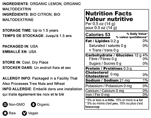 Organic Lemon Powder, 8 oz - Non-GMO, Unsulfured, Raw