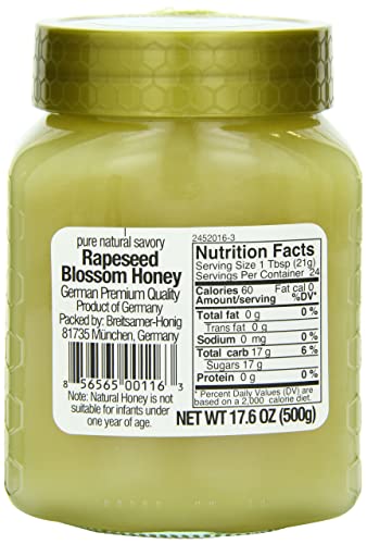 Breitsamer Rapsflower Blossom Honey, 17.6 oz Jar