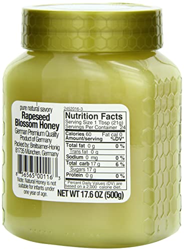 Breitsamer Rapsflower Blossom Honey, 17.6 oz Jar