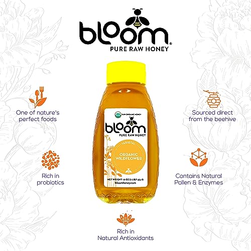 Organic Wildflower 16oz Raw Unfiltered Honey Bloom Honey
