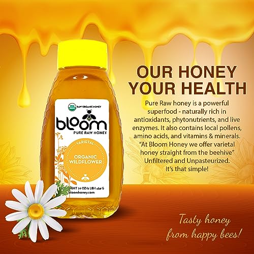 Organic Wildflower 16oz Raw Unfiltered Honey Bloom Honey