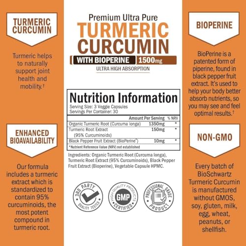 Turmeric Curcumin 1500mg Capsules with Black Pepper Extract