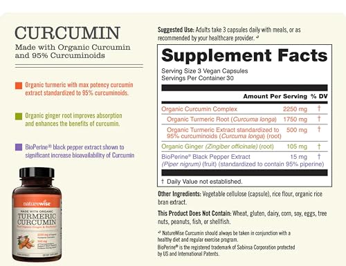 NatureWise Curcumin Turmeric Capsules 2250mg with BioPerine