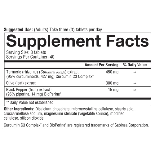 Turmeric Curcumin Supplement with Black Pepper BioPerine, 120 Tablets