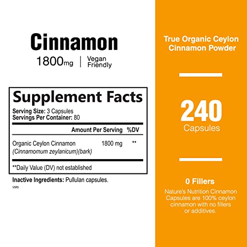 Organic Cinnamon Capsules, Non-GMO, Gluten-Free, Dairy-Free - 240 Capsules