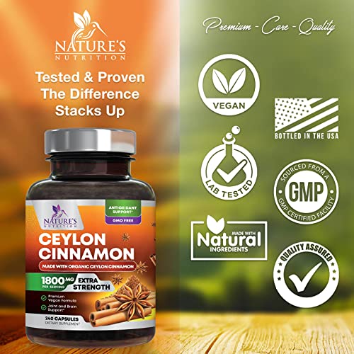 Organic Cinnamon Capsules, Non-GMO, Gluten-Free, Dairy-Free - 240 Capsules
